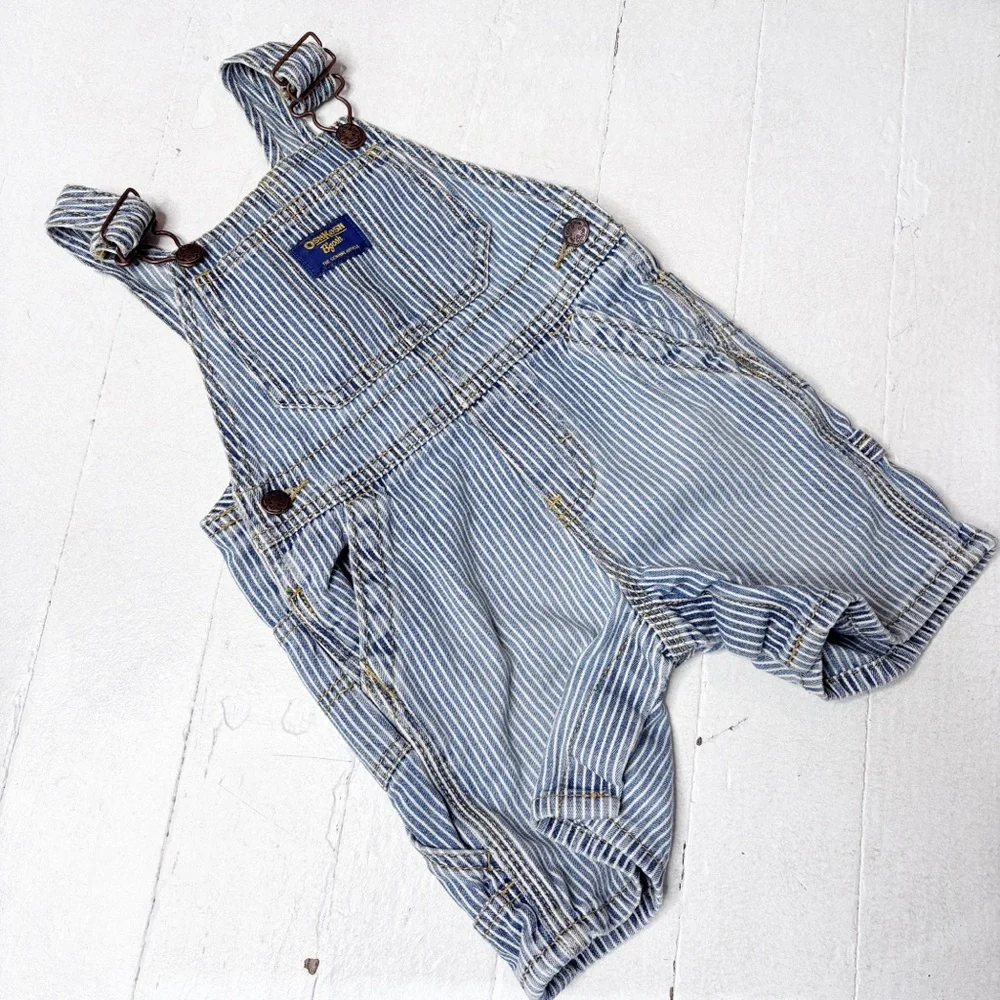 OshKosh Railroad Stripe Vestbak Overall Shorts Size 18M